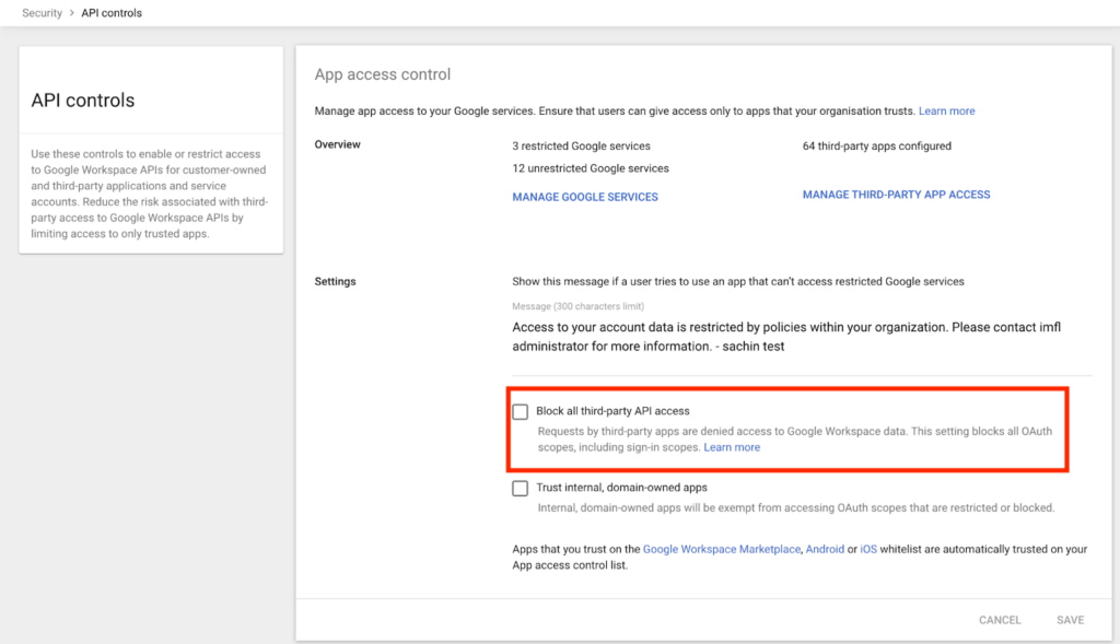 Context-aware Access: Blocking third-party API access with app access control (Source: Google Workspace blog)